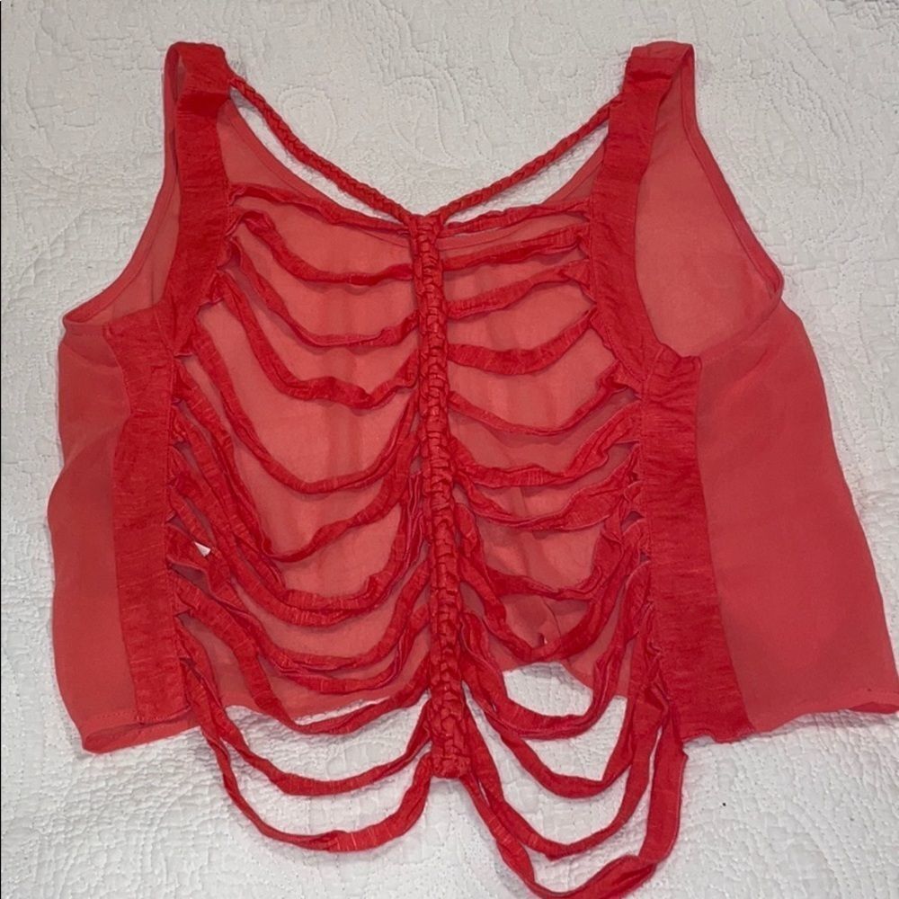 Open back coral tank top cropped